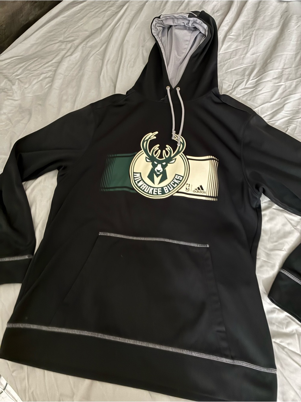 Adidas Milwaukee Bucks NBA New Logo Black Hoodie Size Medium